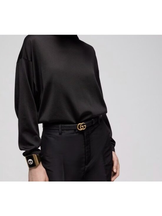 NEW Gucci Marmont Black Leather Double G Buckle Belt Gold Hardware 409417 114 46 main image 10